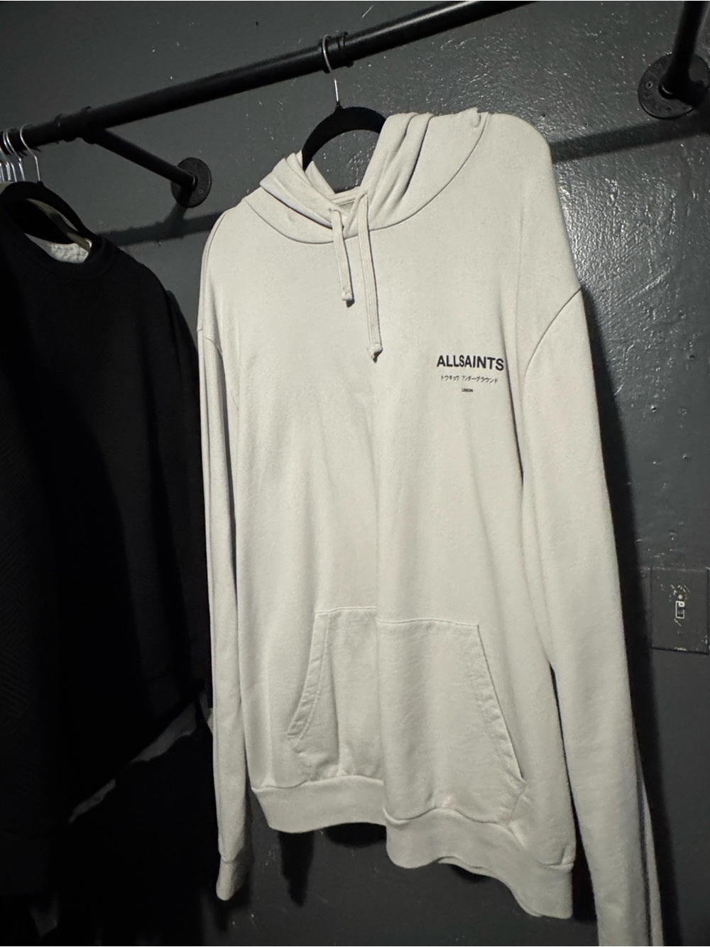 AllSaints Men's grey Pullover Hoodie with Subtle Logo